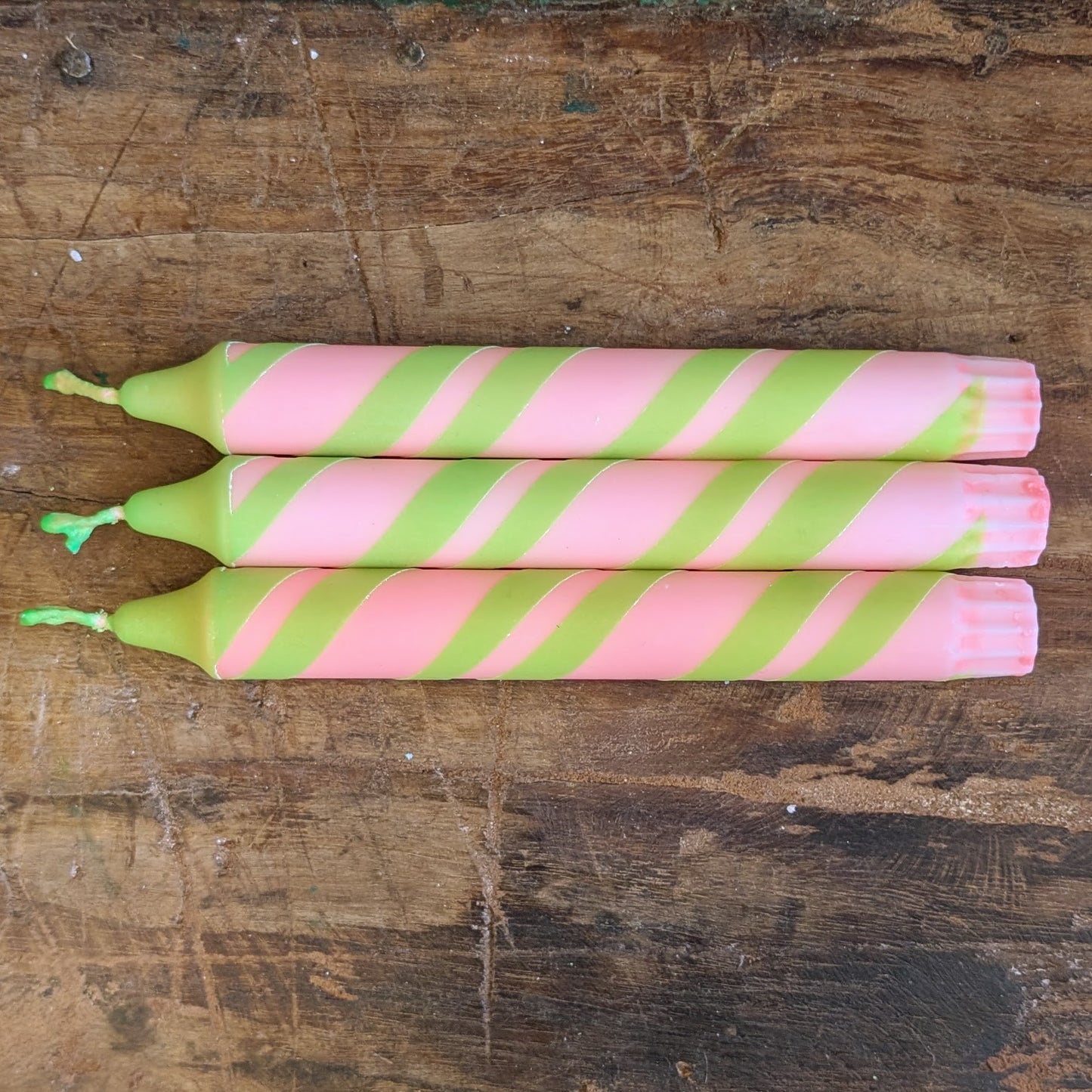 Helter Skelter Taper Candle - Pink/Lime double stripe