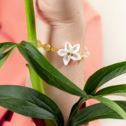 Nach Jasmine Flower Morganite Beads Handmade Bracelet