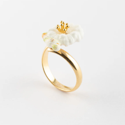 Nach Handmade Parakeet on White Dandelion Adjustable Ring