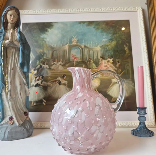 Embossed Pink Dappled Glass Water Jug