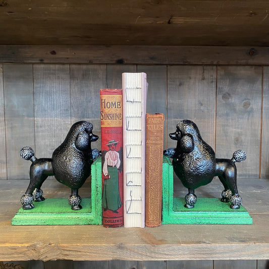 Cast Iron Antiqued Pair of Black Poodle Bookends