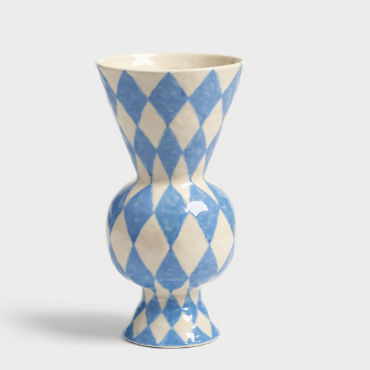 Rhombic Blue and White Stoneware Vase