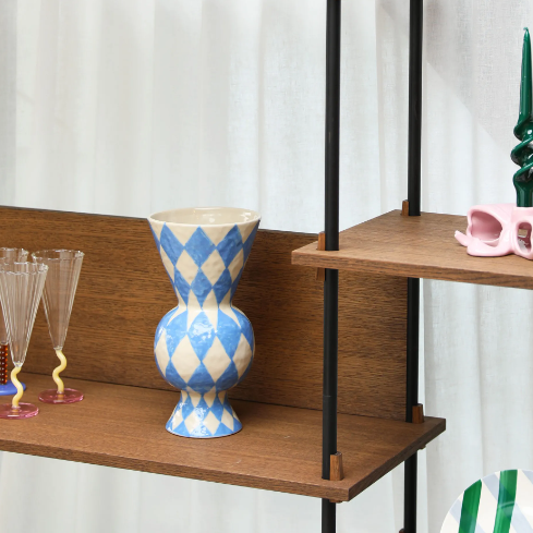 Rhombic Blue and White Stoneware Vase