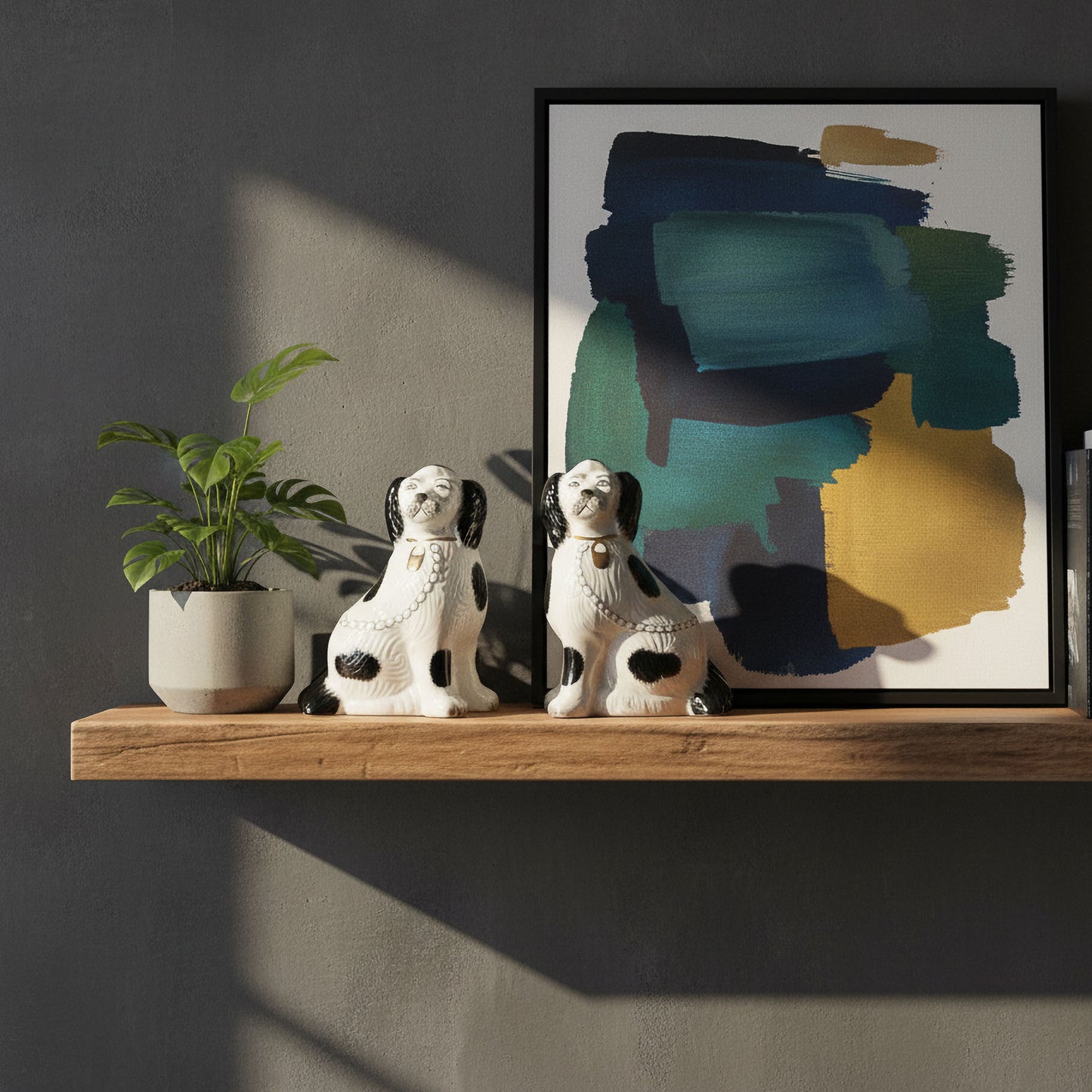 Set of Two Porcelain Sitting Staffordshire Dog Ornaments