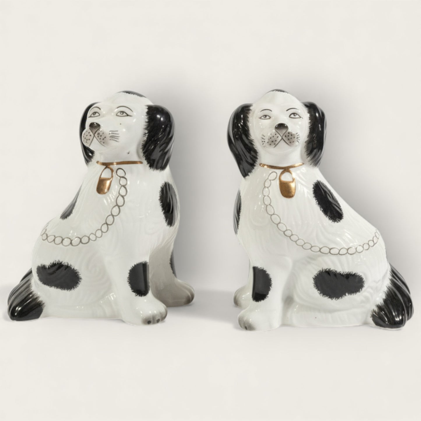 Set of Two Porcelain Sitting Staffordshire Dog Ornaments