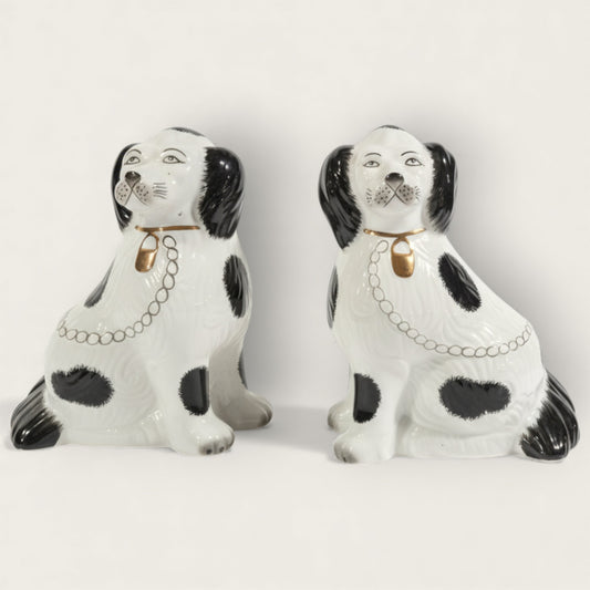 Set of Two Porcelain Sitting Staffordshire Dog Ornaments